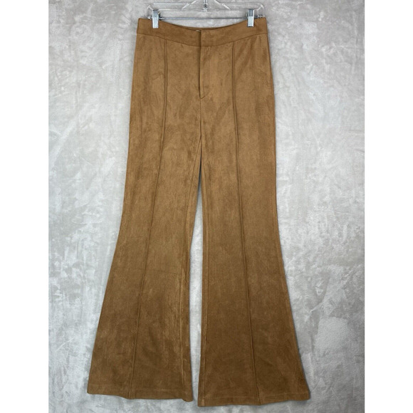 Rockin C Womens Large Tan Suedey Wide Flared Leg Pants 70s Rodeo Cowgril Western - Picture 1 of 14